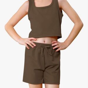 Amazon Kids Brown Tank Top and Shorts Set